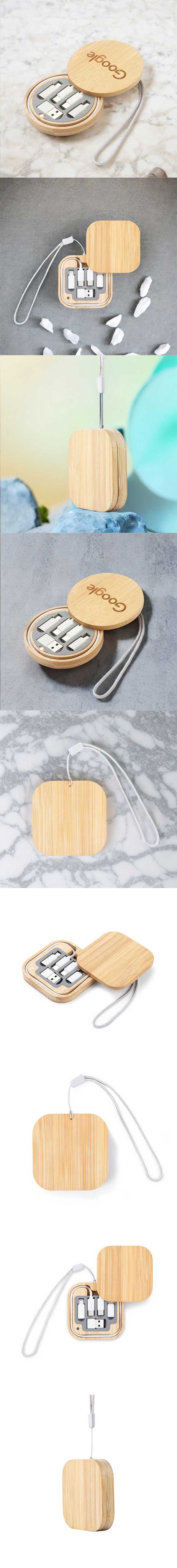 多功能竹木數據線收納盒快充數據線